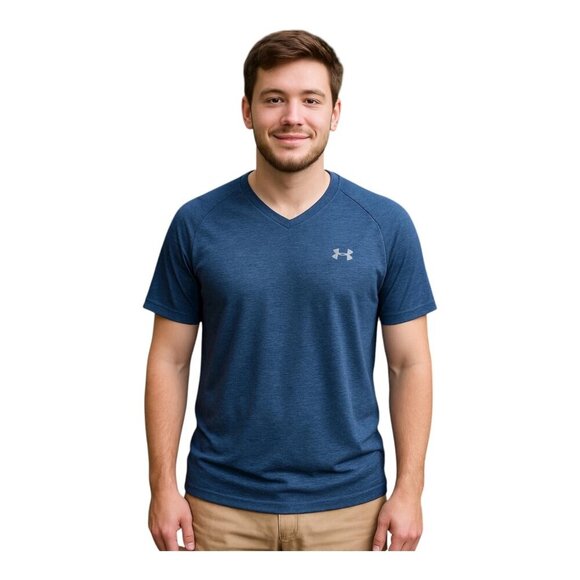 Under Armour Mens Tech Tee~Size Large~Navy Blue Athletic Sport Top EUC ~ L12 15 - Picture 1 of 9